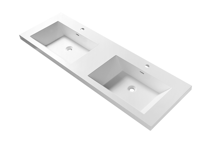 Nordic simple artificial stone integrated embedded double basin